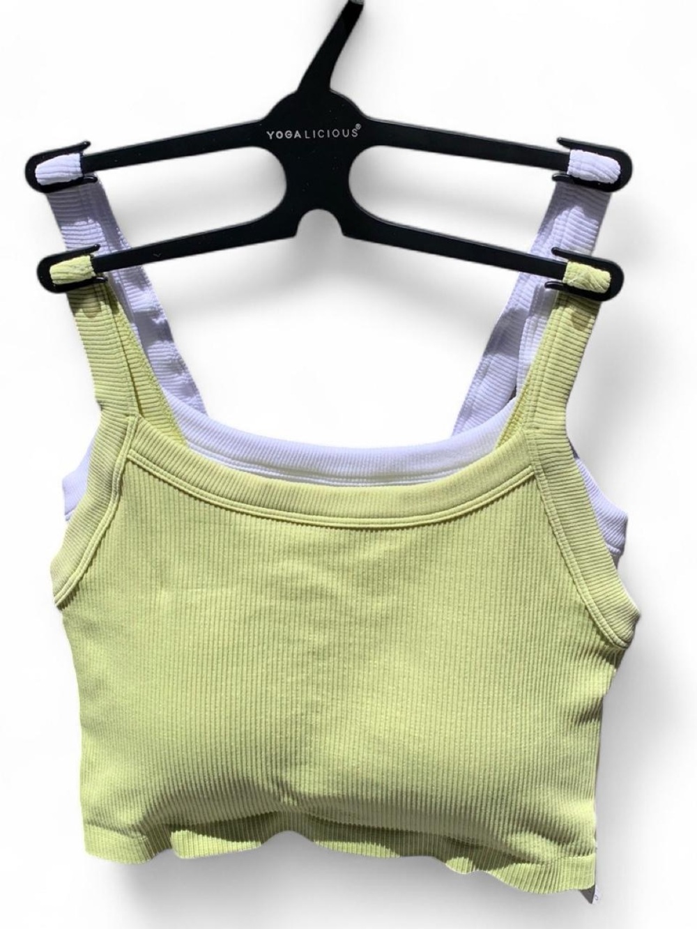 NWT Yogalicious Heavenly Rib Stacy Crop Tank Tops 2 Pack Size S Lt Green & White